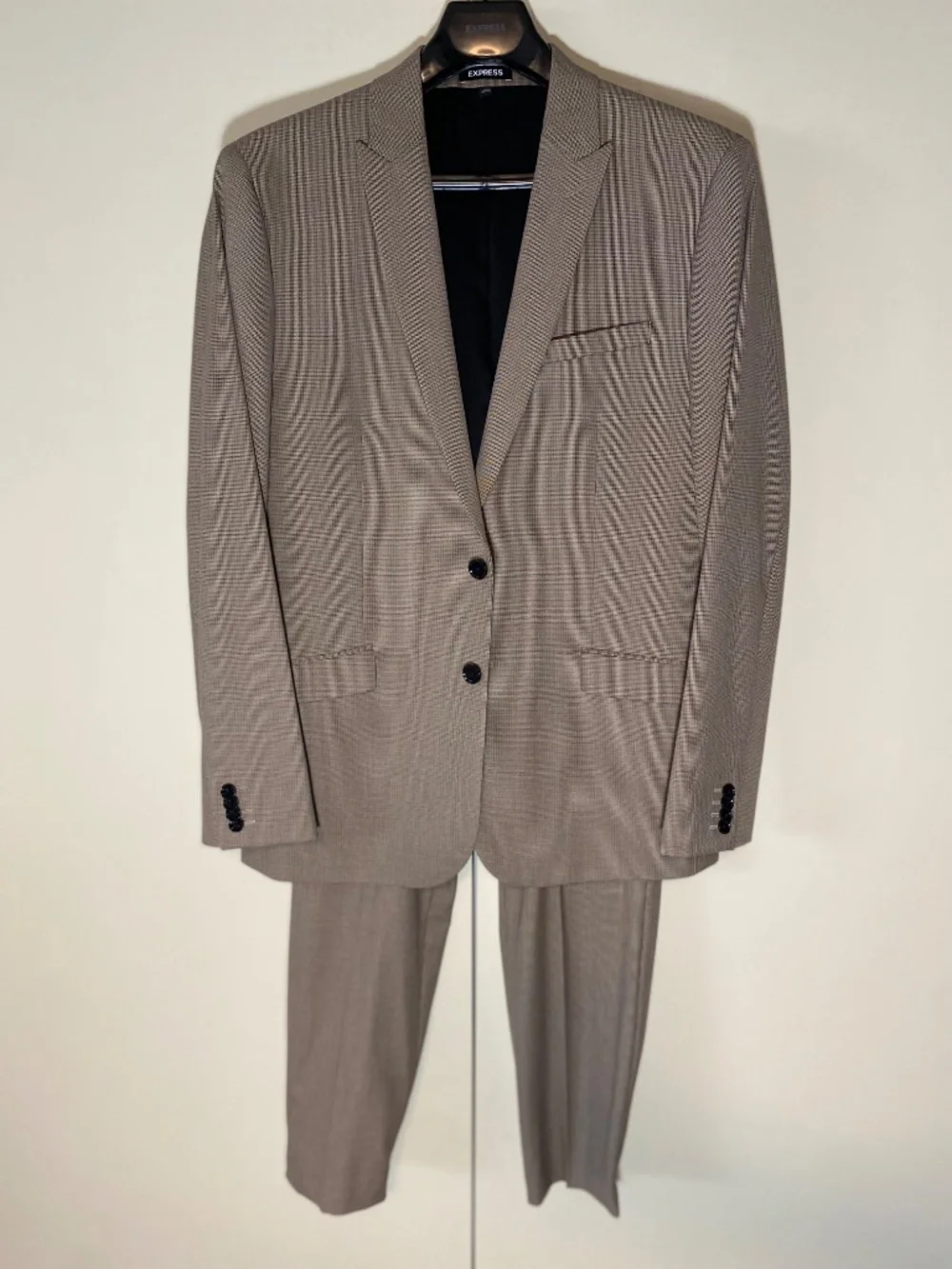 Express Men’s Brown Houndstooth Slim‑Fit Suit Set – Modern Jacket + Ultra‑Comfor